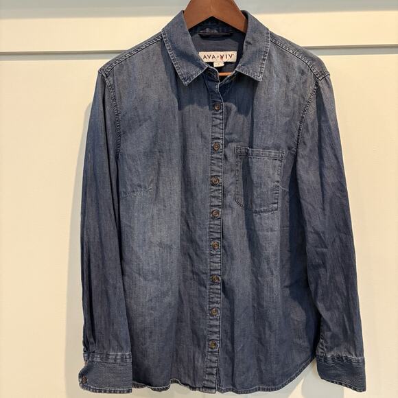 Ava & Viv Blue Button Down Shirt - Picture 1 of 11